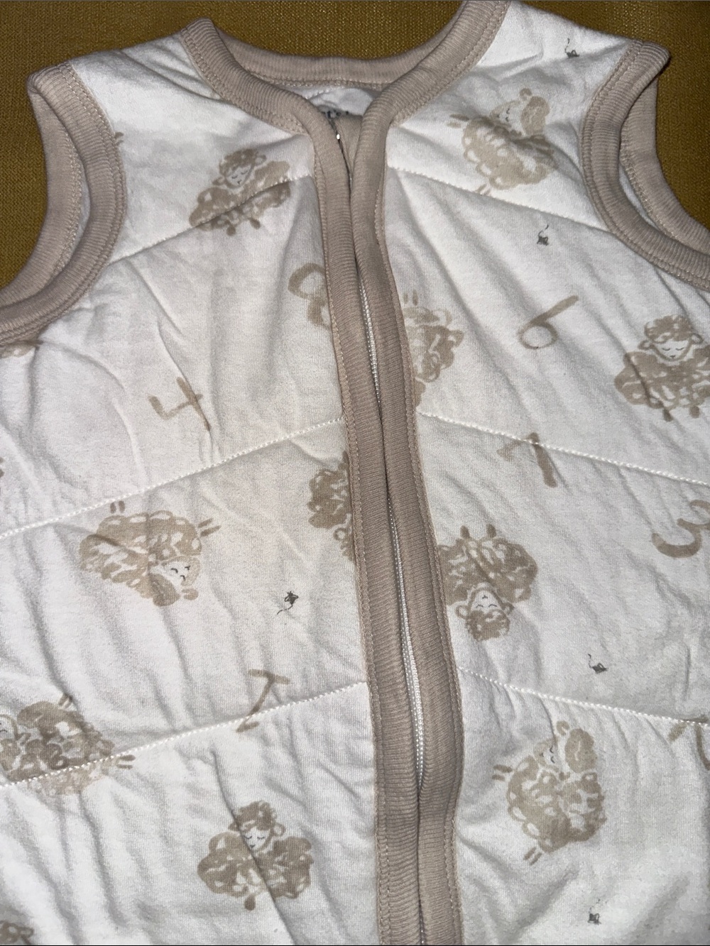 Quilted Baby Sleep Sack in Cream with Beige Trim - Picture 2 of 4